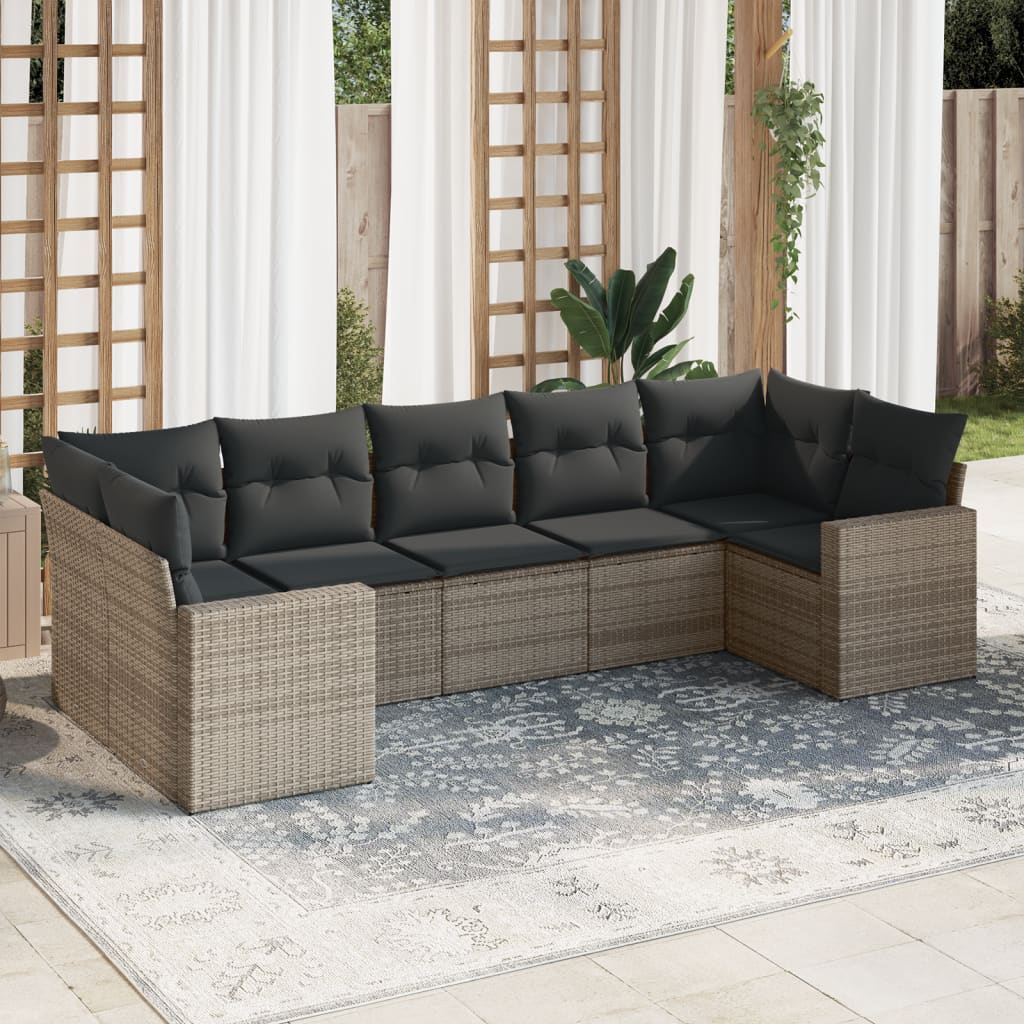 7-tlg. Garten-Sofagarnitur mit Kissen Grau Poly Rattan 7-tlg. Garten-Sofagarnitur mit Kissen Grau Poly Rattan