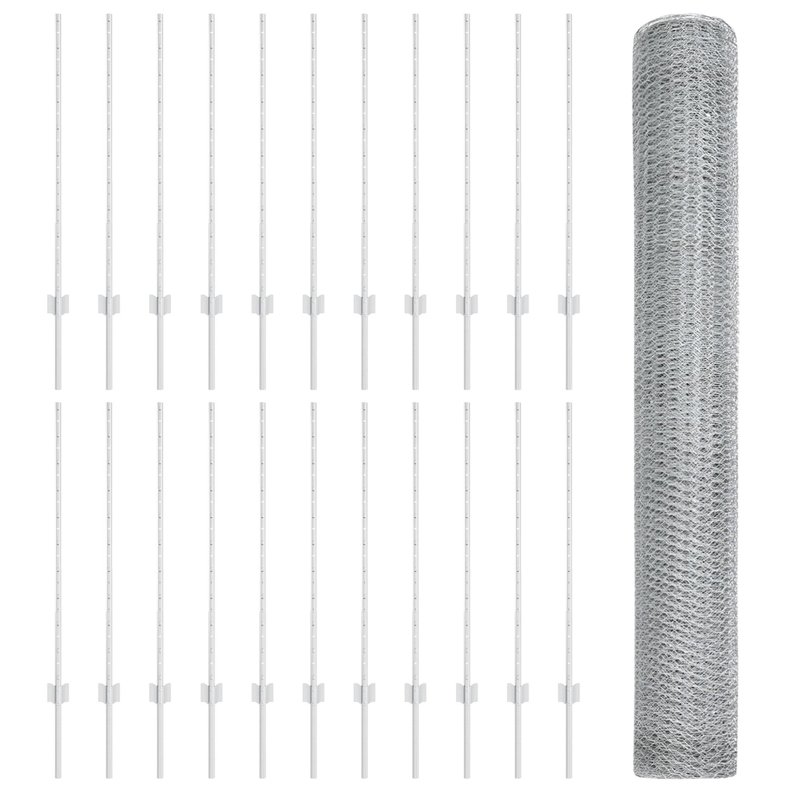 Zaunpfeiler 10 Stück U-Kanal 120 cm Feuerverzinkter Stahl, Sechseckiger Zaun 1x50 m Feuerverzinkter Stahl