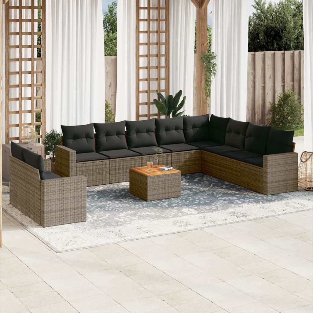 11-tlg. Garten-Sofagarnitur mit Kissen Grau Poly Rattan 11-tlg. Garten-Sofagarnitur mit Kissen Grau Poly Rattan