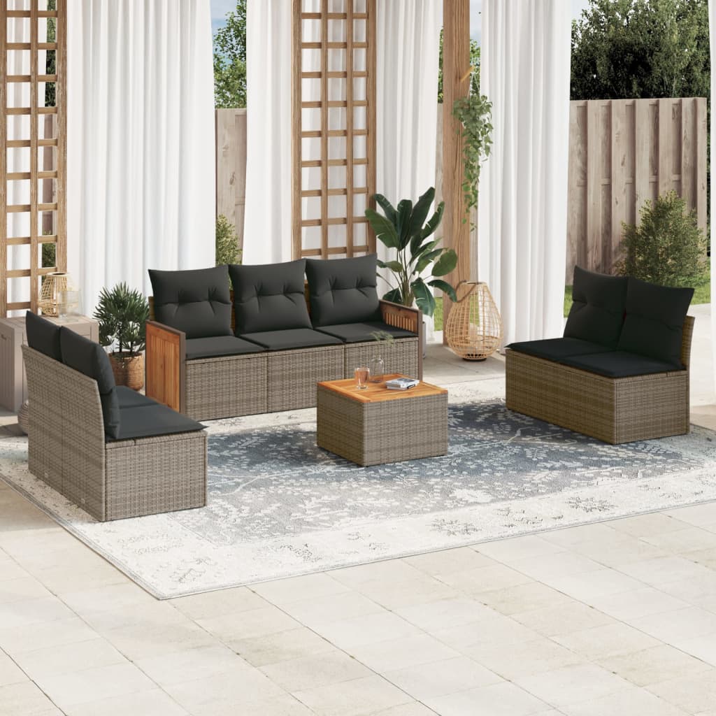 8-tlg. Garten-Sofagarnitur mit Kissen Grau Poly Rattan 8-tlg. Garten-Sofagarnitur mit Kissen Grau Poly Rattan