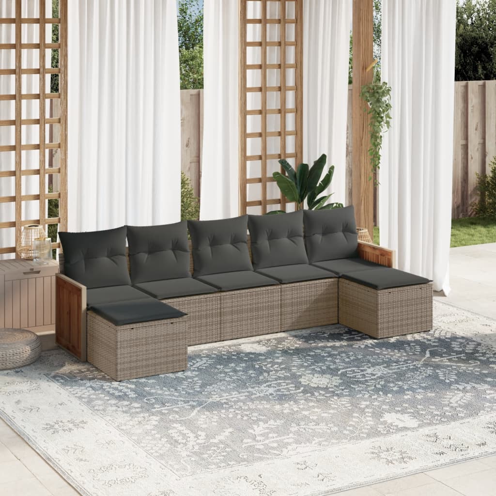 7-tlg. Garten-Sofagarnitur mit Kissen Grau Poly Rattan 7-tlg. Garten-Sofagarnitur mit Kissen Grau Poly Rattan