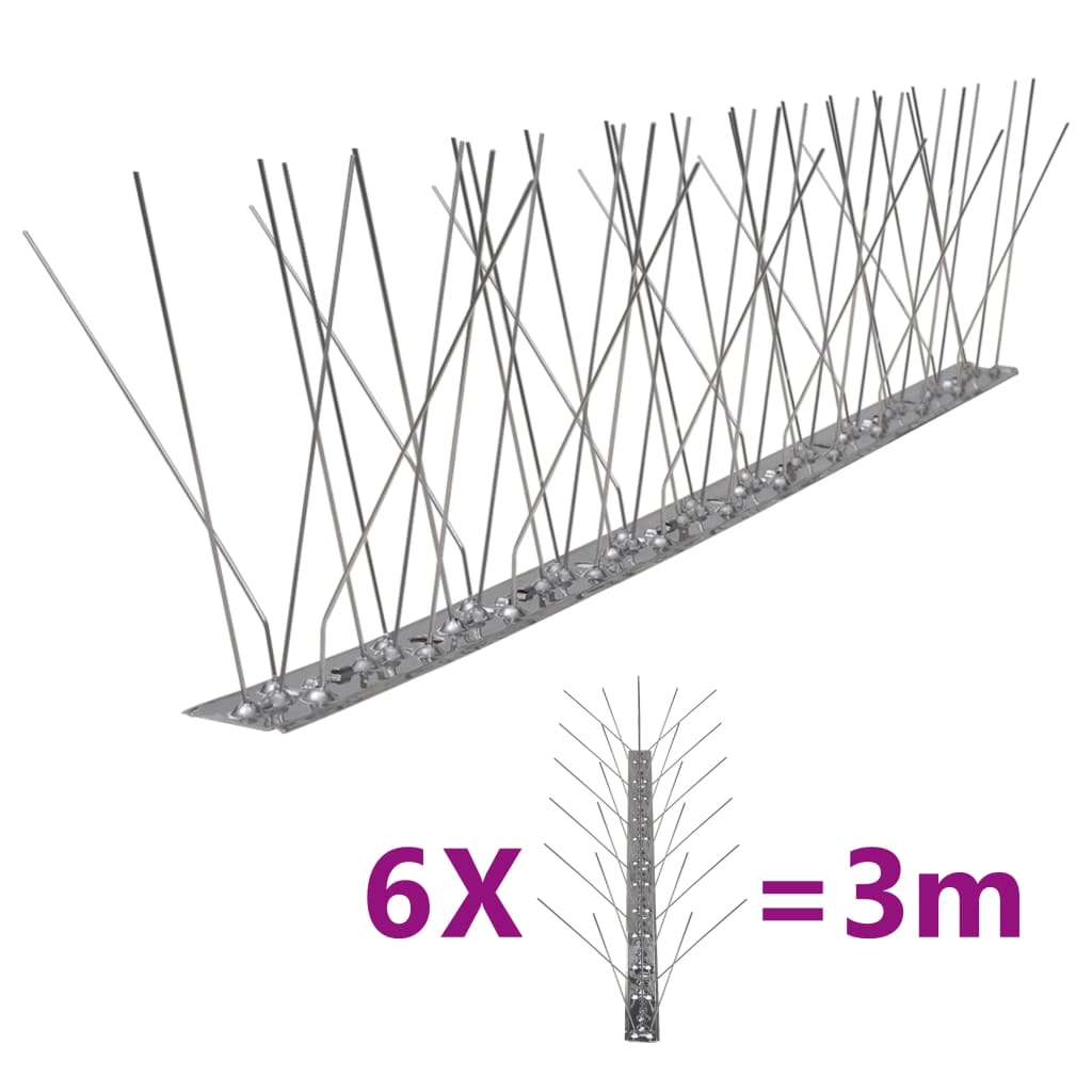 6-tlg. Vogelabwehr-Spikes-Set 3 m Edelstahl 5-reihig 6-tlg. Vogelabwehr-Spikes-Set 3 m Edelstahl 5-reihig