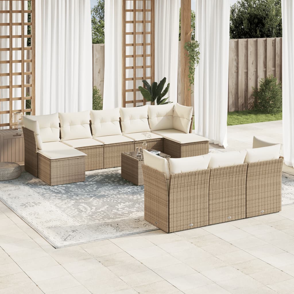 10-tlg. Garten-Sofagarnitur mit Kissen Beige Poly Rattan 10-tlg. Garten-Sofagarnitur mit Kissen Beige Poly Rattan