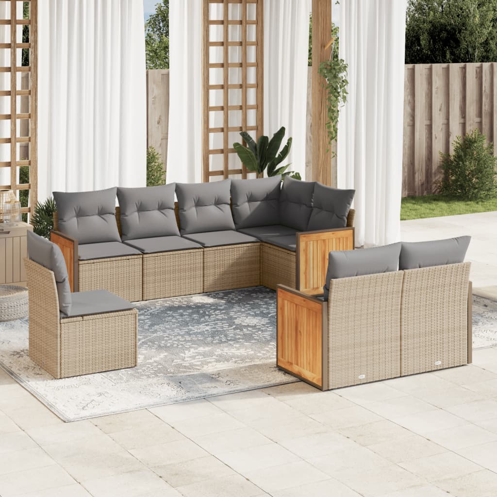 8-tlg. Garten-Sofagarnitur mit Kissen Beige Poly Rattan 8-tlg. Garten-Sofagarnitur mit Kissen Beige Poly Rattan