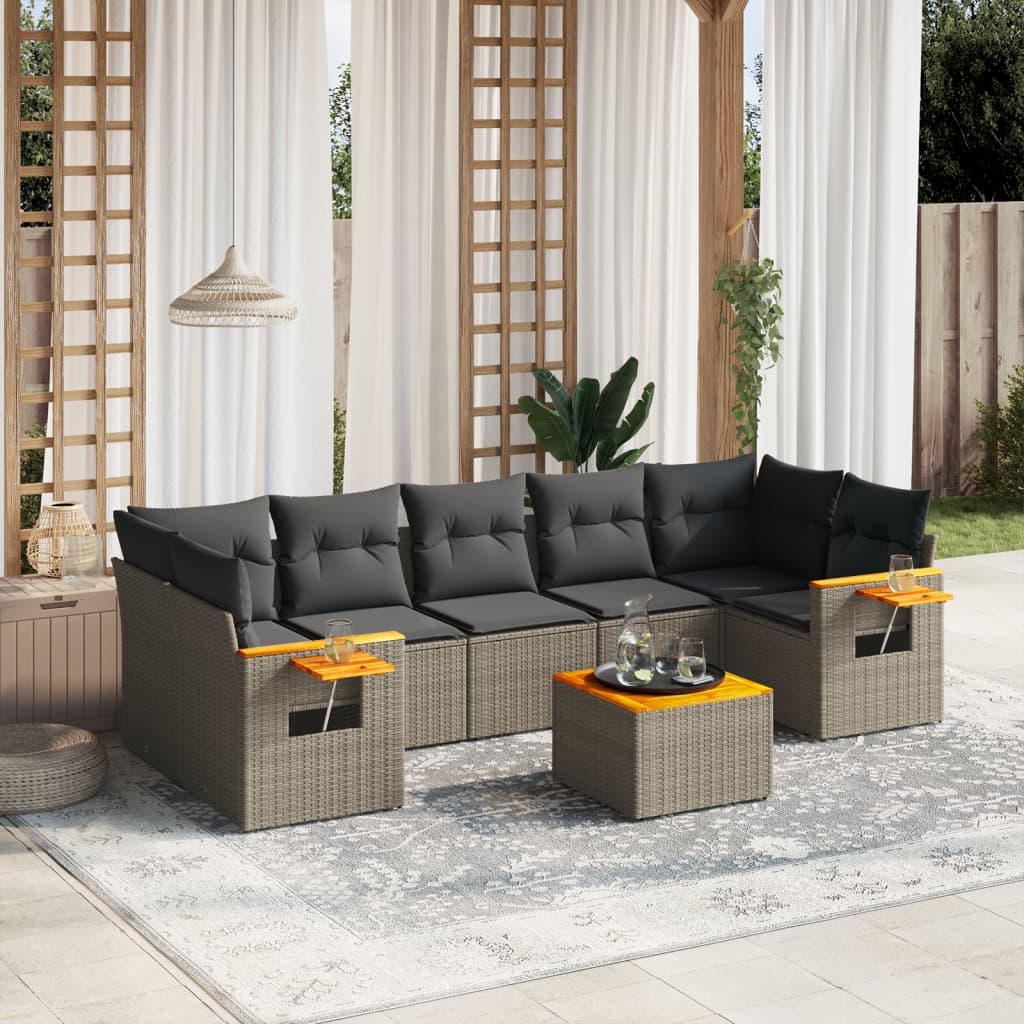 8-tlg. Garten-Sofagarnitur mit Kissen Grau Poly Rattan 8-tlg. Garten-Sofagarnitur mit Kissen Grau Poly Rattan