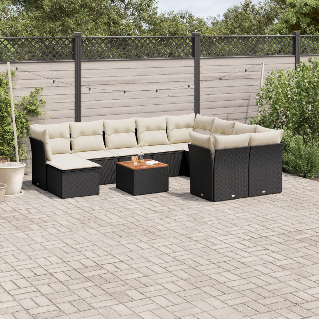 11-tlg. Garten-Sofagarnitur mit Kissen Schwarz Poly Rattan 11-tlg. Garten-Sofagarnitur mit Kissen Schwarz Poly Rattan