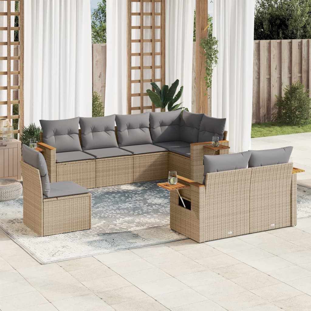 8-tlg. Garten-Sofagarnitur mit Kissen Beige Poly Rattan 8-tlg. Garten-Sofagarnitur mit Kissen Beige Poly Rattan
