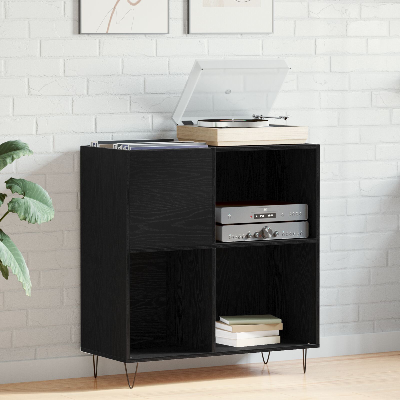 Record Cabinet Schwarz Eiche 84,5x38x90 cm Holzwerkstoff
