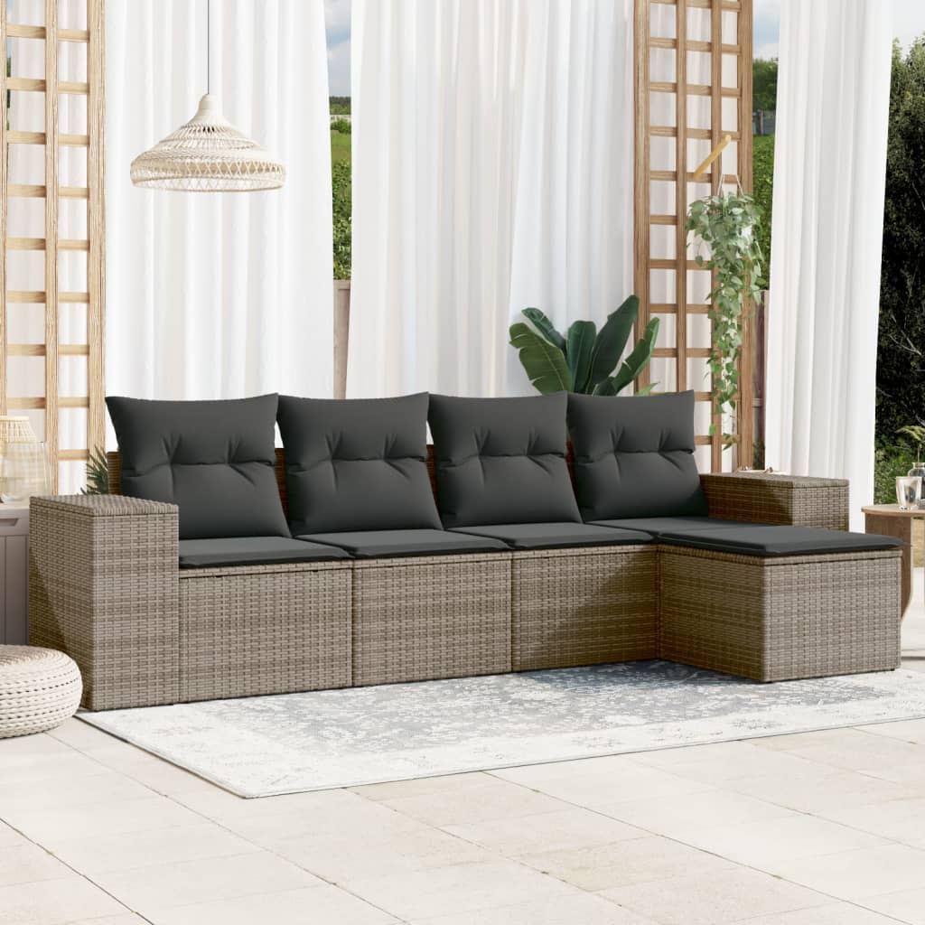 5-tlg. Garten-Sofagarnitur mit Kissen Grau Poly Rattan 5-tlg. Garten-Sofagarnitur mit Kissen Grau Poly Rattan