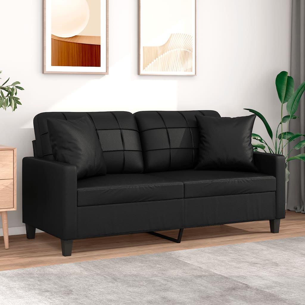 2-Sitzer-Sofa mit Zierkissen Schwarz 140 cm Kunstleder 2-Sitzer-Sofa mit Zierkissen Schwarz 140 cm Kunstleder