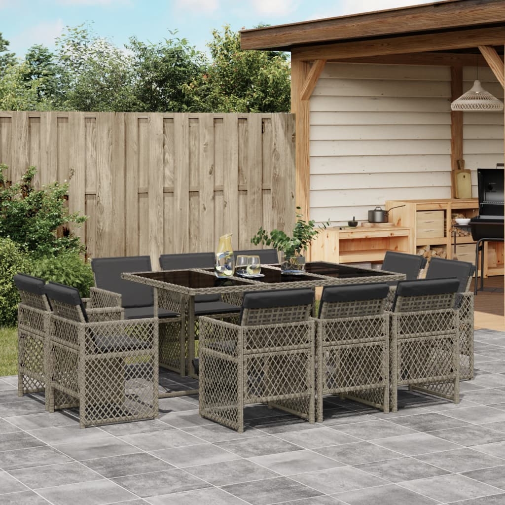 11-tlg. Garten-Essgruppe mit Kissen Grau Poly Rattan 11-tlg. Garten-Essgruppe mit Kissen Grau Poly Rattan