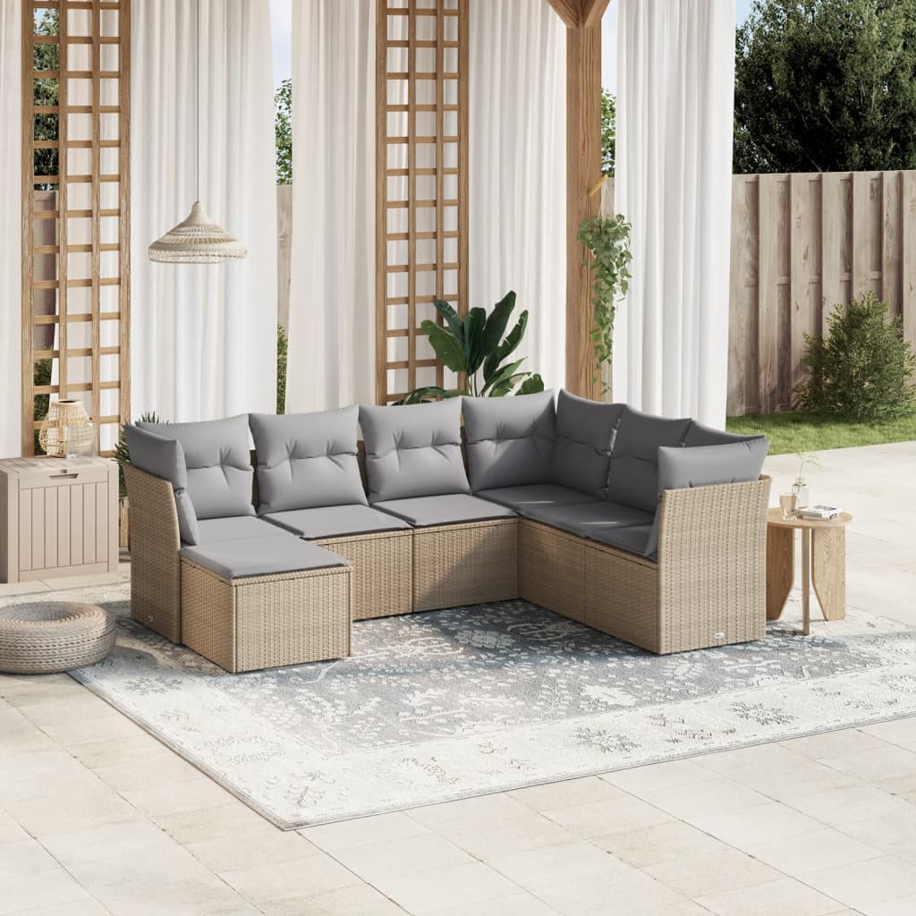 7-tlg. Garten-Sofagarnitur mit Kissen Beige Poly Rattan 7-tlg. Garten-Sofagarnitur mit Kissen Beige Poly Rattan