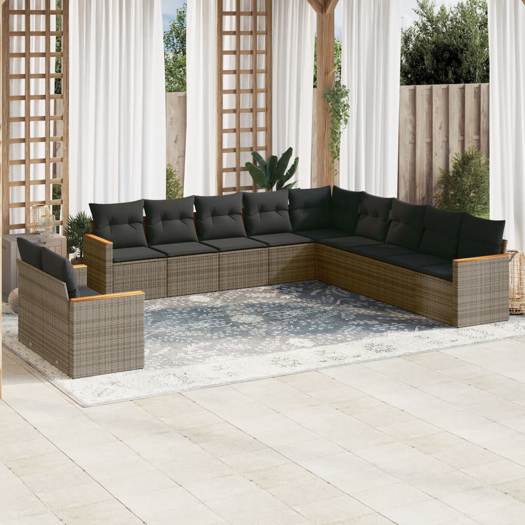 11-tlg. Garten-Sofagarnitur mit Kissen Grau Poly Rattan 11-tlg. Garten-Sofagarnitur mit Kissen Grau Poly Rattan