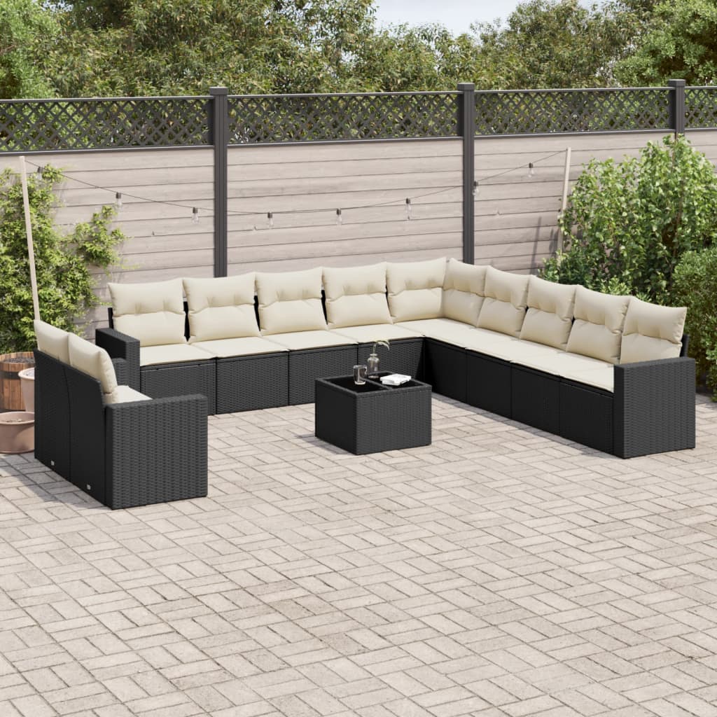 12-tlg. Garten-Sofagarnitur mit Kissen Schwarz Poly Rattan 12-tlg. Garten-Sofagarnitur mit Kissen Schwarz Poly Rattan
