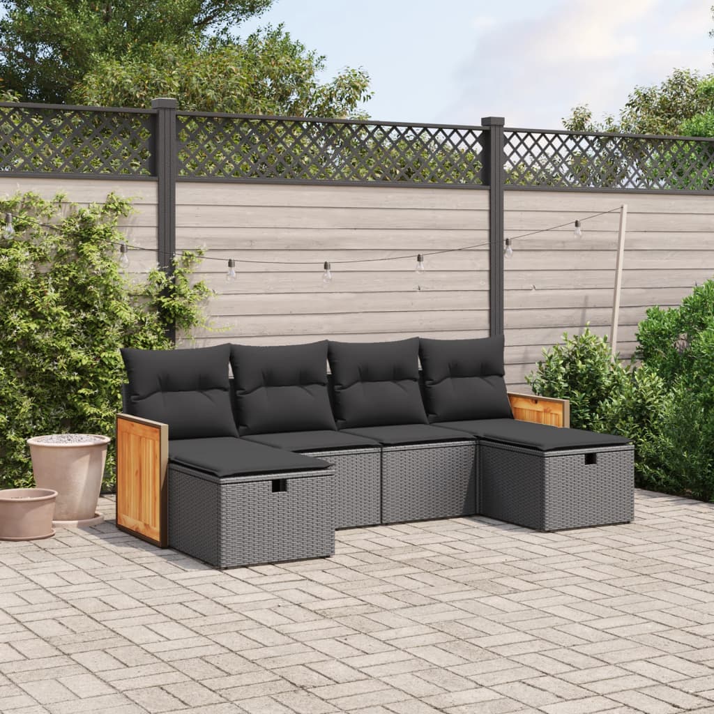 6-tlg. Garten-Sofagarnitur mit Kissen Schwarz Poly Rattan 6-tlg. Garten-Sofagarnitur mit Kissen Schwarz Poly Rattan