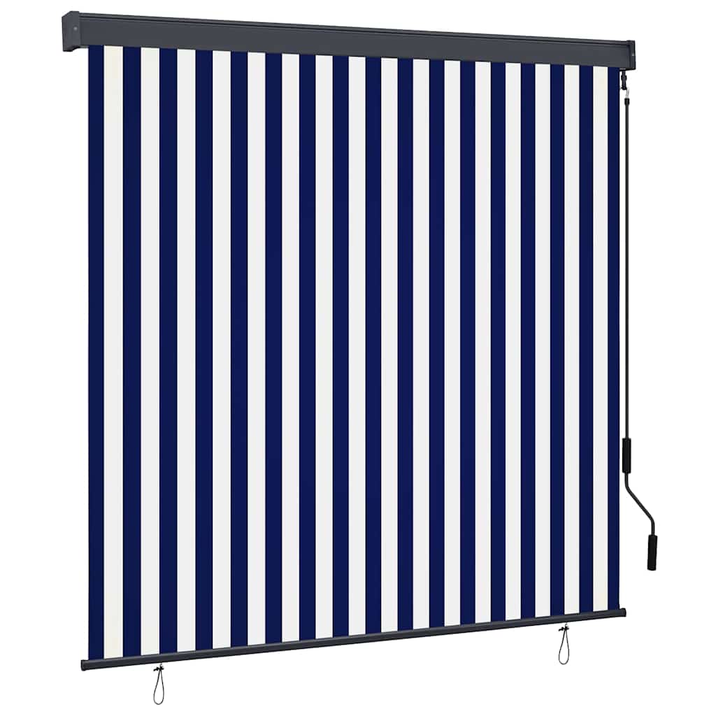 Outdoor Rollo Gestreift Blau und weiß 180 x 250 cm Stoff Outdoor Rollo Gestreift Blau und weiß 180 x 250 cm Stoff