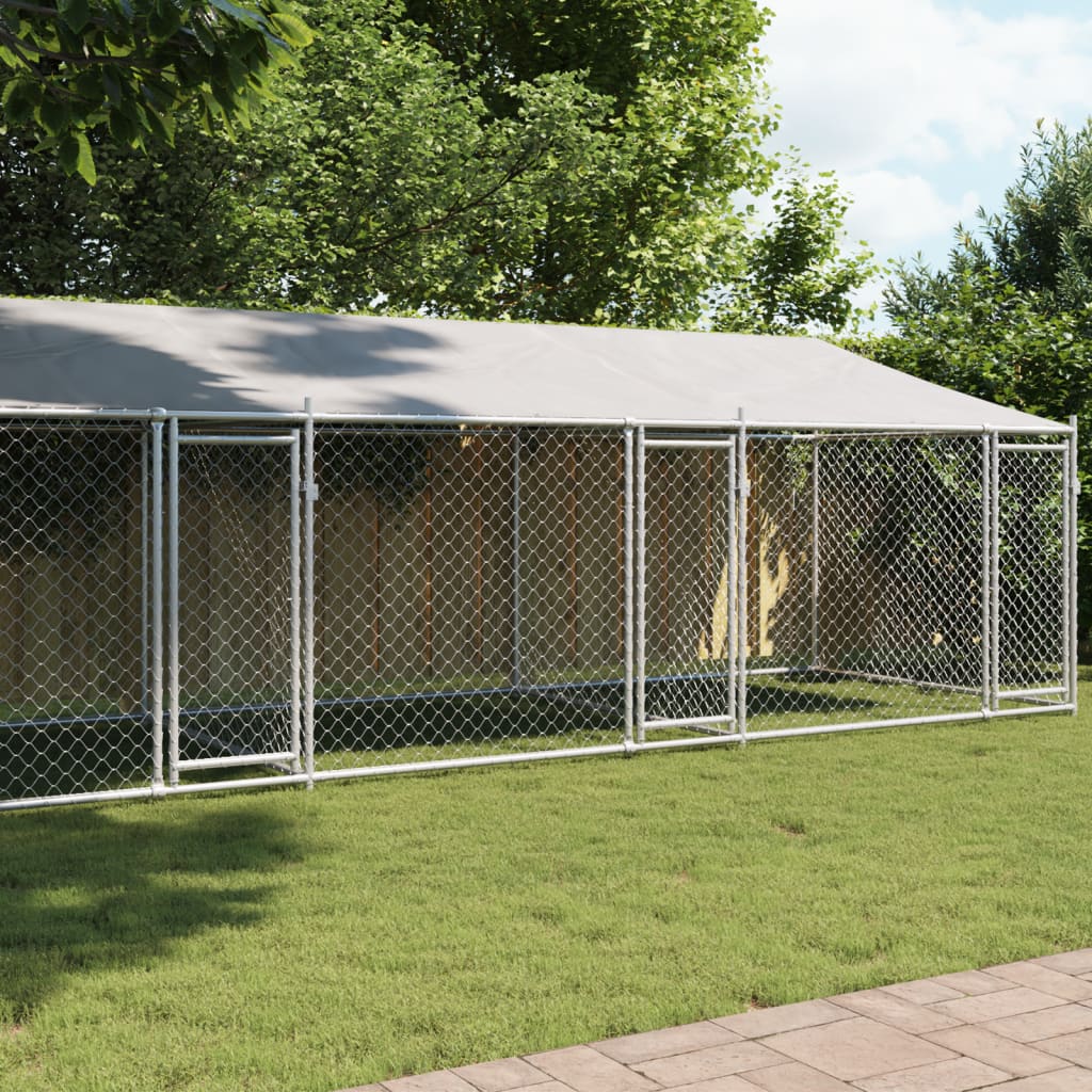 Hundezwinger mit Dach und Türen Grau 8x2x2 m Verzinkter Stahl Hundezwinger mit Dach und Türen Grau 8x2x2 m Verzinkter Stahl