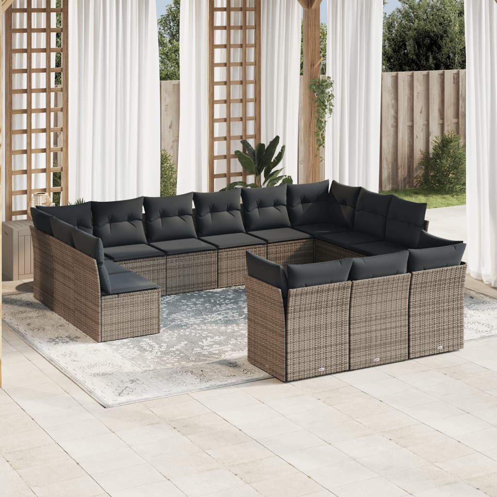 13-tlg. Garten-Sofagarnitur mit Kissen Grau Poly Rattan 13-tlg. Garten-Sofagarnitur mit Kissen Grau Poly Rattan