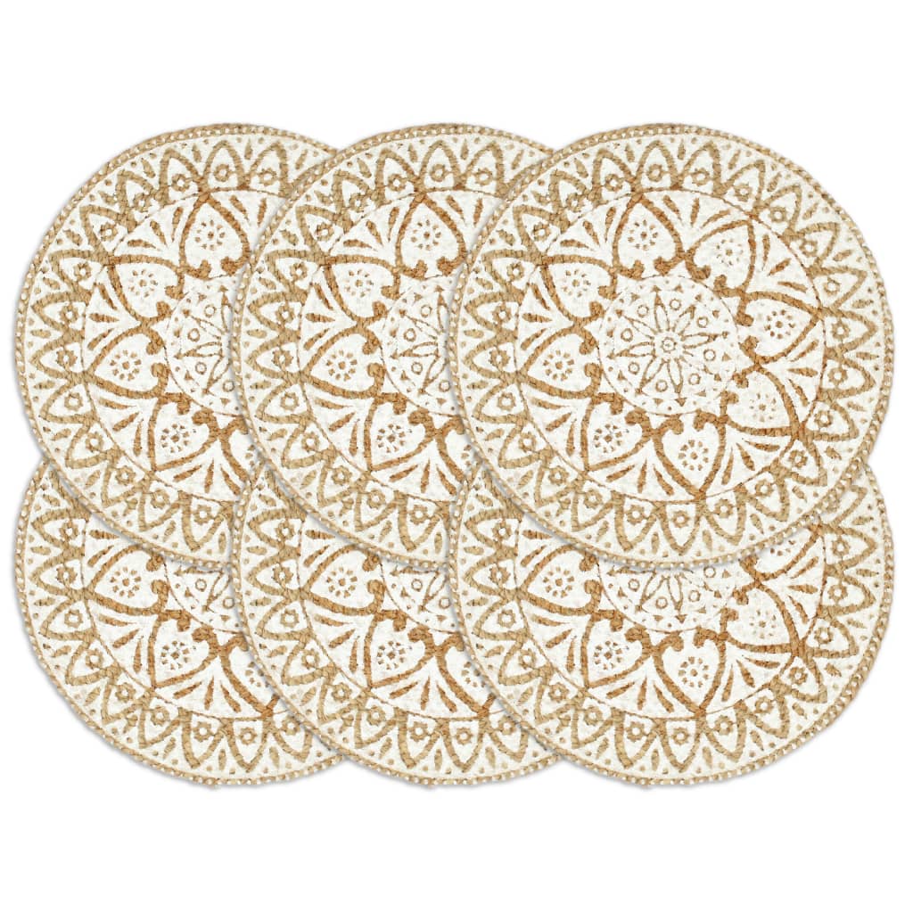 Tischsets 6 Stk. Weiß 38 cm Rund Jute Tischsets 6 Stk. Weiß 38 cm Rund Jute