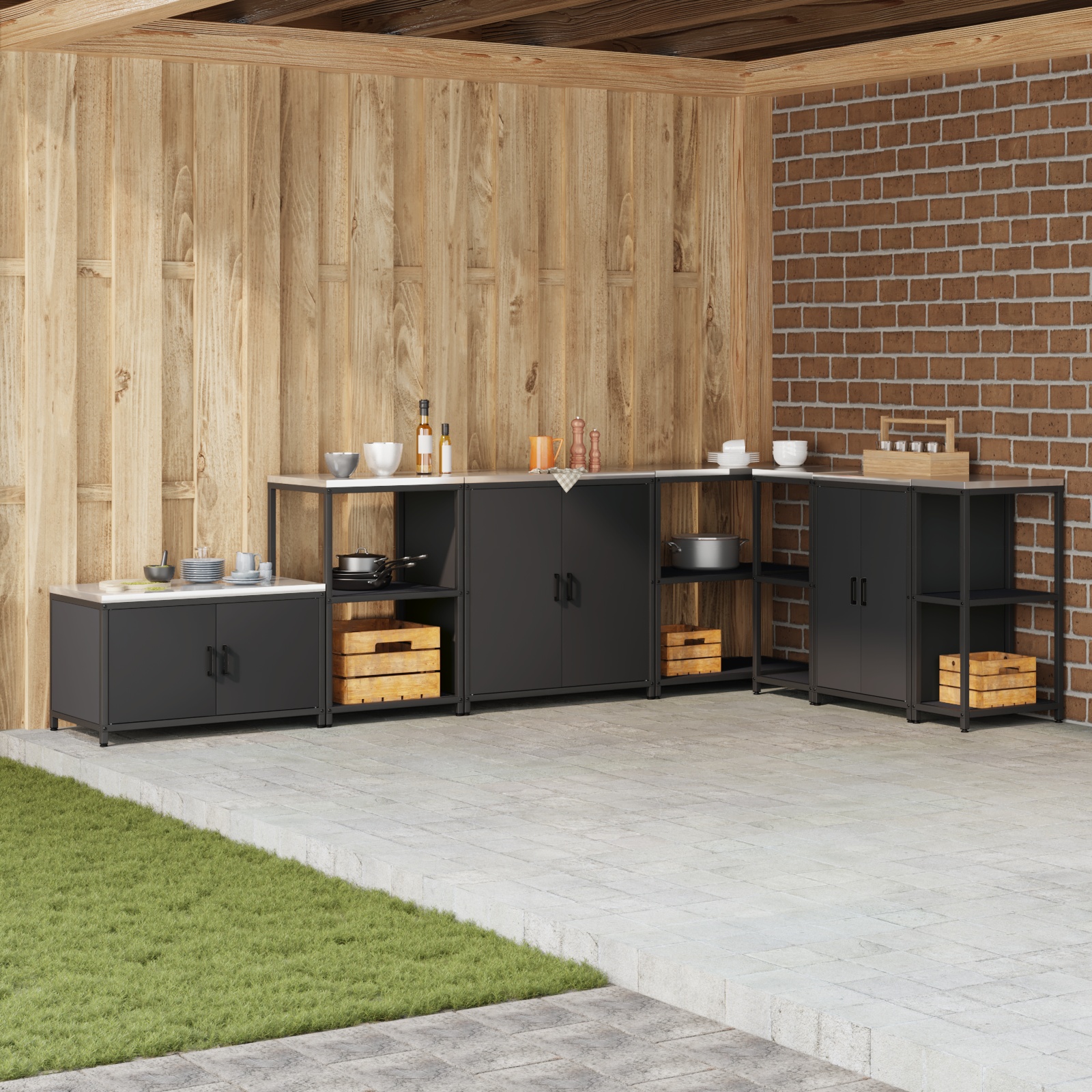 Küchenlagerregal mit Regal mit Speicher mit Tür Schwarz 60 x 50 x 92 cm Stahl Küchenlagerregal mit Regal mit Speicher mit Tür Schwarz 60 x 50 x 92 cm Stahl