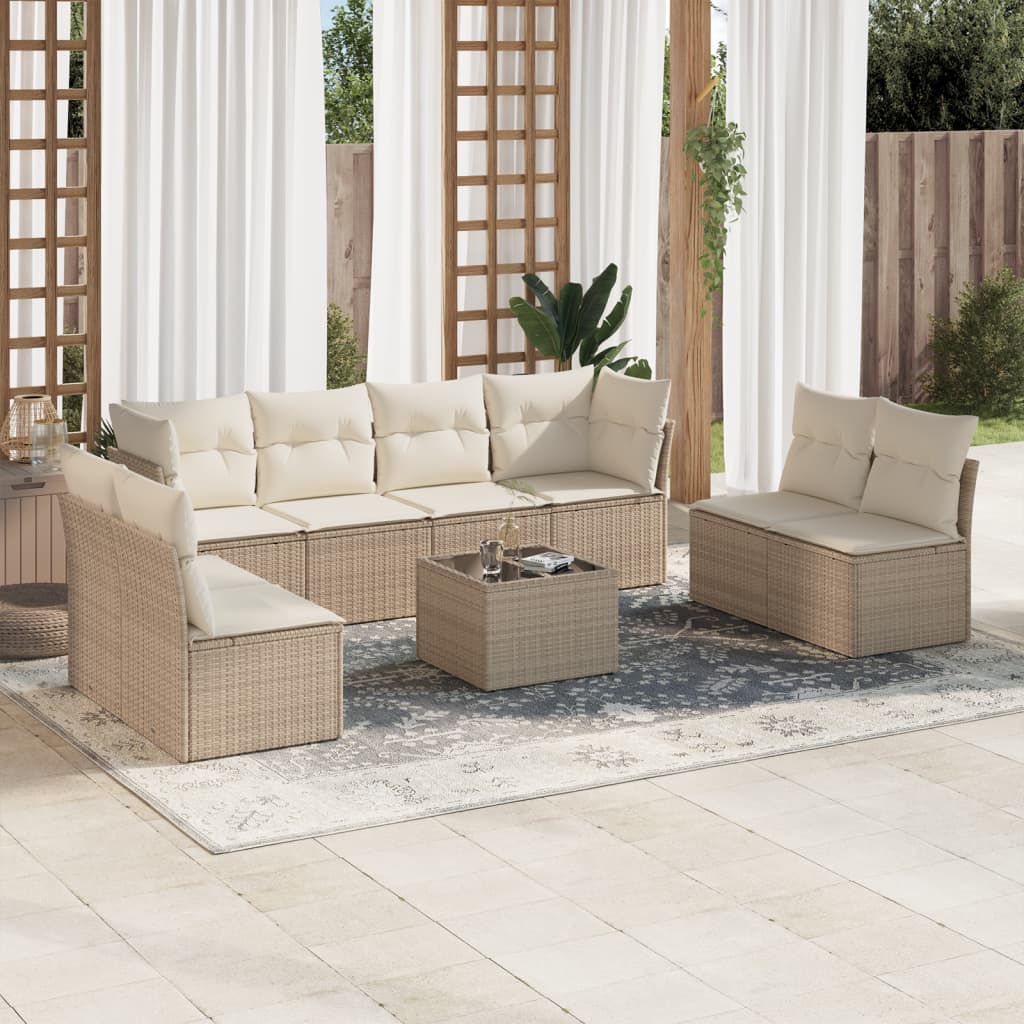 9-tlg. Garten-Sofagarnitur mit Kissen Beige Poly Rattan 9-tlg. Garten-Sofagarnitur mit Kissen Beige Poly Rattan