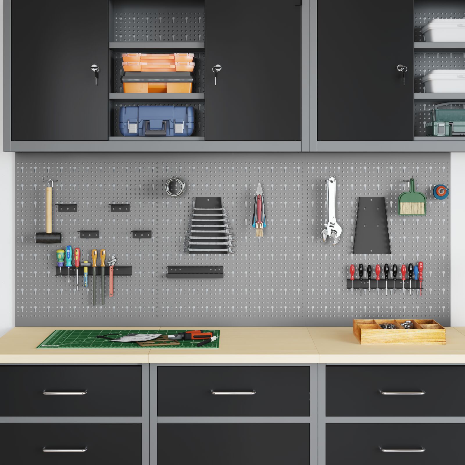 vidaXL Pegboards 3 Teile mit 15 Zubehörteilen Grau 50x60 cm Stahl vidaXL Pegboards 3 Teile mit 15 Zubehörteilen Grau 50x60 cm Stahl