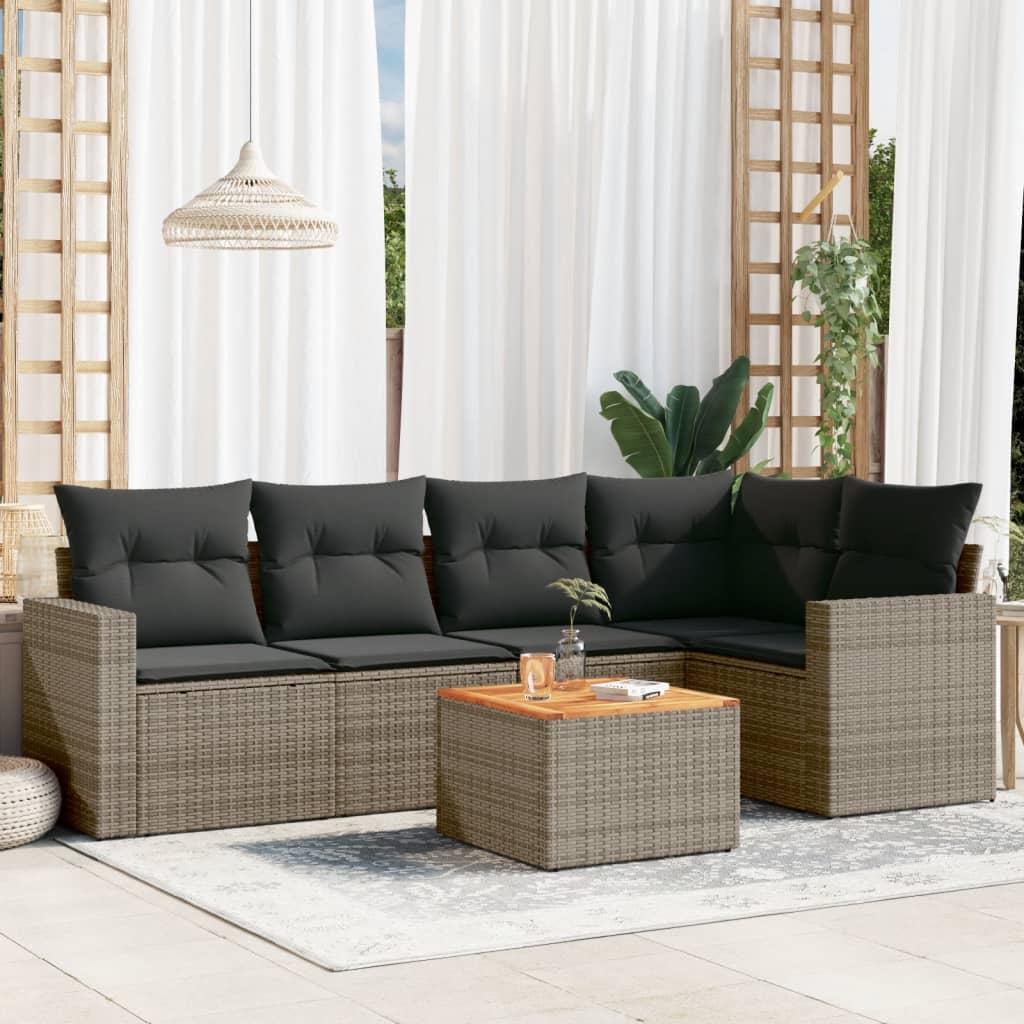 6-tlg. Garten-Sofagarnitur mit Kissen Grau Poly Rattan 6-tlg. Garten-Sofagarnitur mit Kissen Grau Poly Rattan