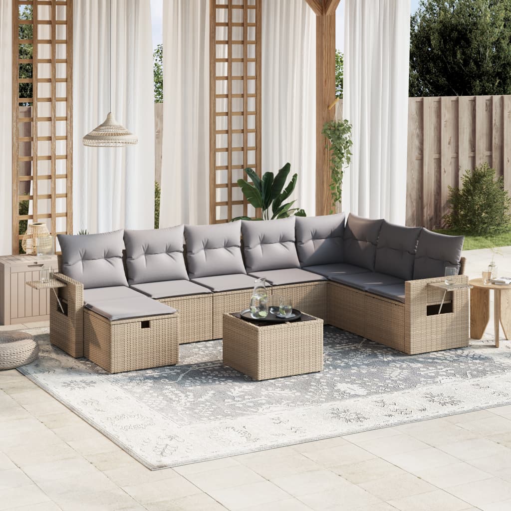 9-tlg. Garten-Sofagarnitur mit Kissen Beige Poly Rattan 9-tlg. Garten-Sofagarnitur mit Kissen Beige Poly Rattan