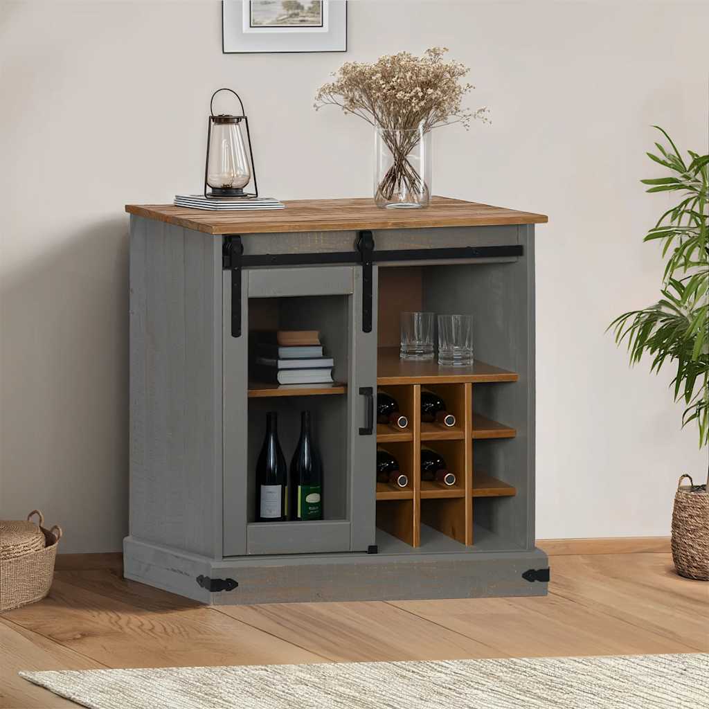 Sideboard HALDEN mit Schiebetür Grau 80x40x80 cm Massivholz Sideboard HALDEN mit Schiebetür Grau 80x40x80 cm Massivholz