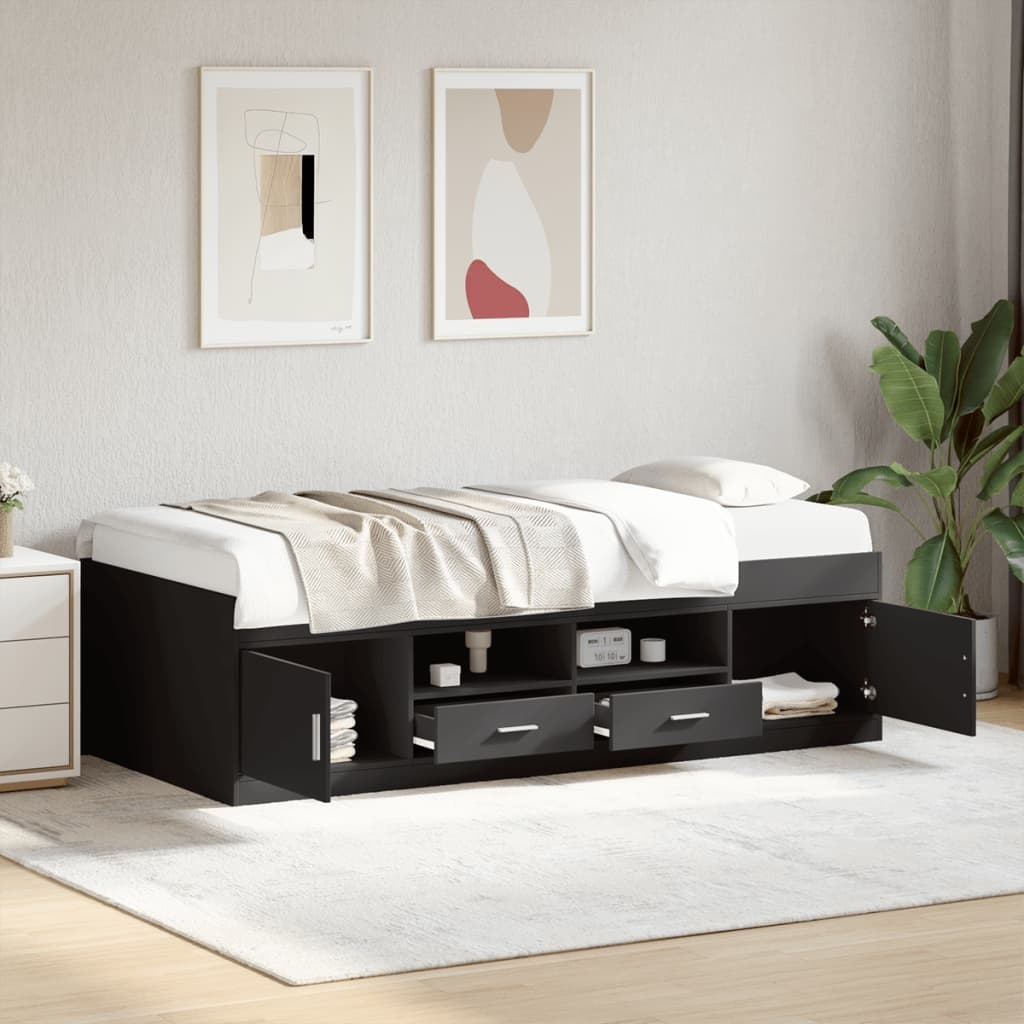 Tagesbett mit Schubladen ohne Matratze Schwarz 90x190 cm Tagesbett mit Schubladen ohne Matratze Schwarz 90x190 cm