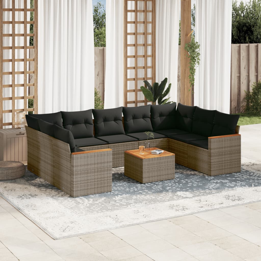 10-tlg. Garten-Sofagarnitur mit Kissen Grau Poly Rattan 10-tlg. Garten-Sofagarnitur mit Kissen Grau Poly Rattan