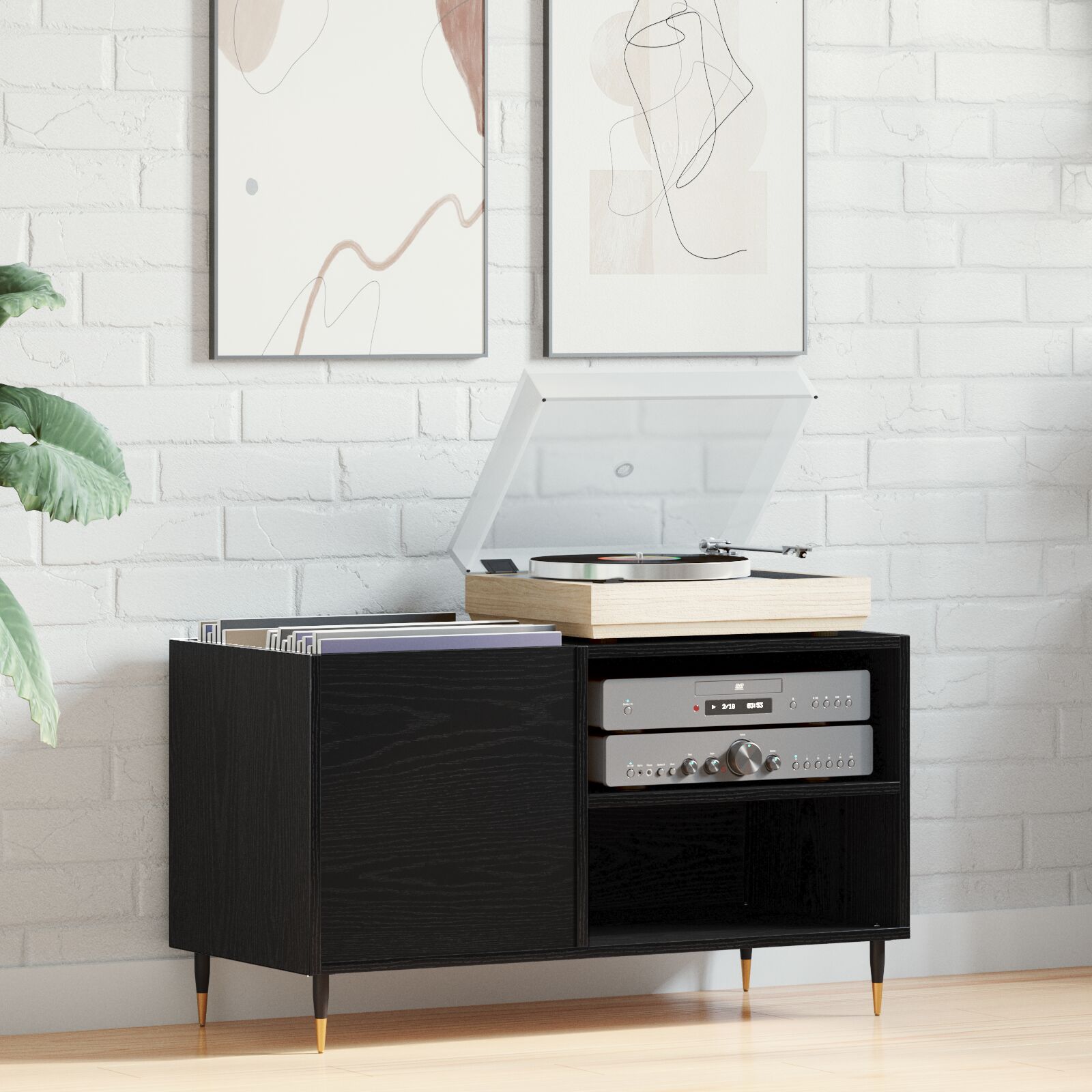 vidaXL Record Cabinet Schwarz Eiche 84,5x38x48 cm Holzwerkstoff