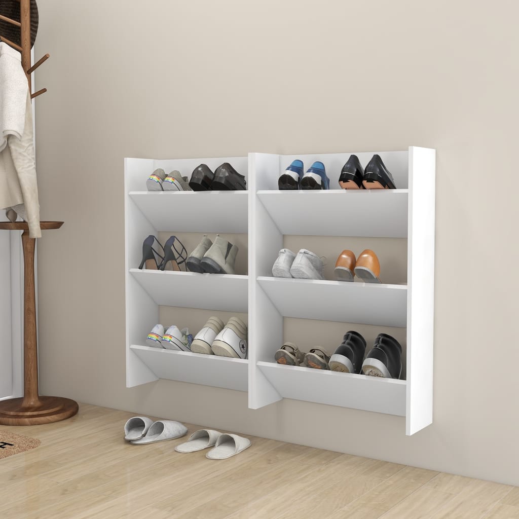 Wand-Schuhschränke 2 Stk. Weiß 60x18x90 cm Holzwerkstoff Wand-Schuhschränke 2 Stk. Weiß 60x18x90 cm Holzwerkstoff