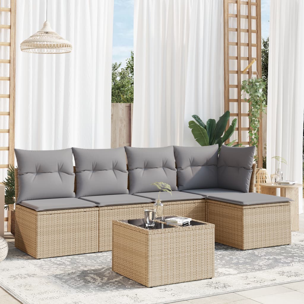 6-tlg. Garten-Sofagarnitur mit Kissen Beige Poly Rattan 6-tlg. Garten-Sofagarnitur mit Kissen Beige Poly Rattan