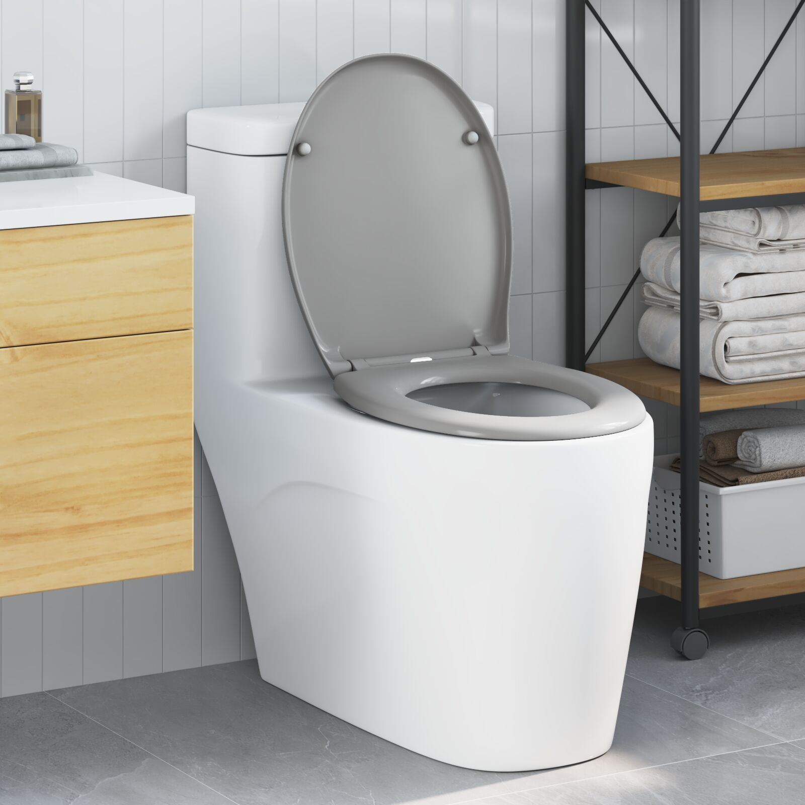Schnellverschluss-Toilettensitz mit sanftem Schließen Duroplast Grau Schnellverschluss-Toilettensitz mit sanftem Schließen Duroplast Grau