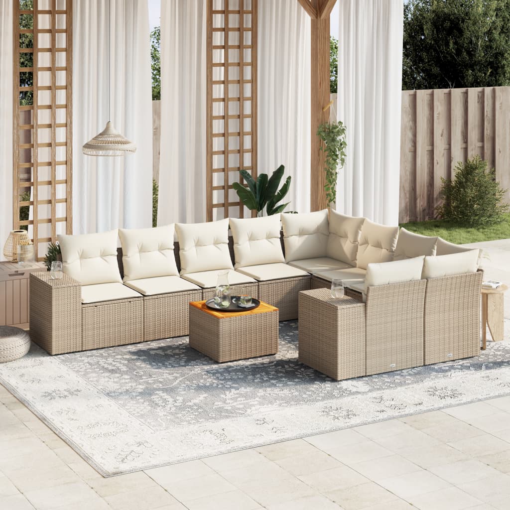 10-tlg. Garten-Sofagarnitur mit Kissen Beige Poly Rattan 10-tlg. Garten-Sofagarnitur mit Kissen Beige Poly Rattan