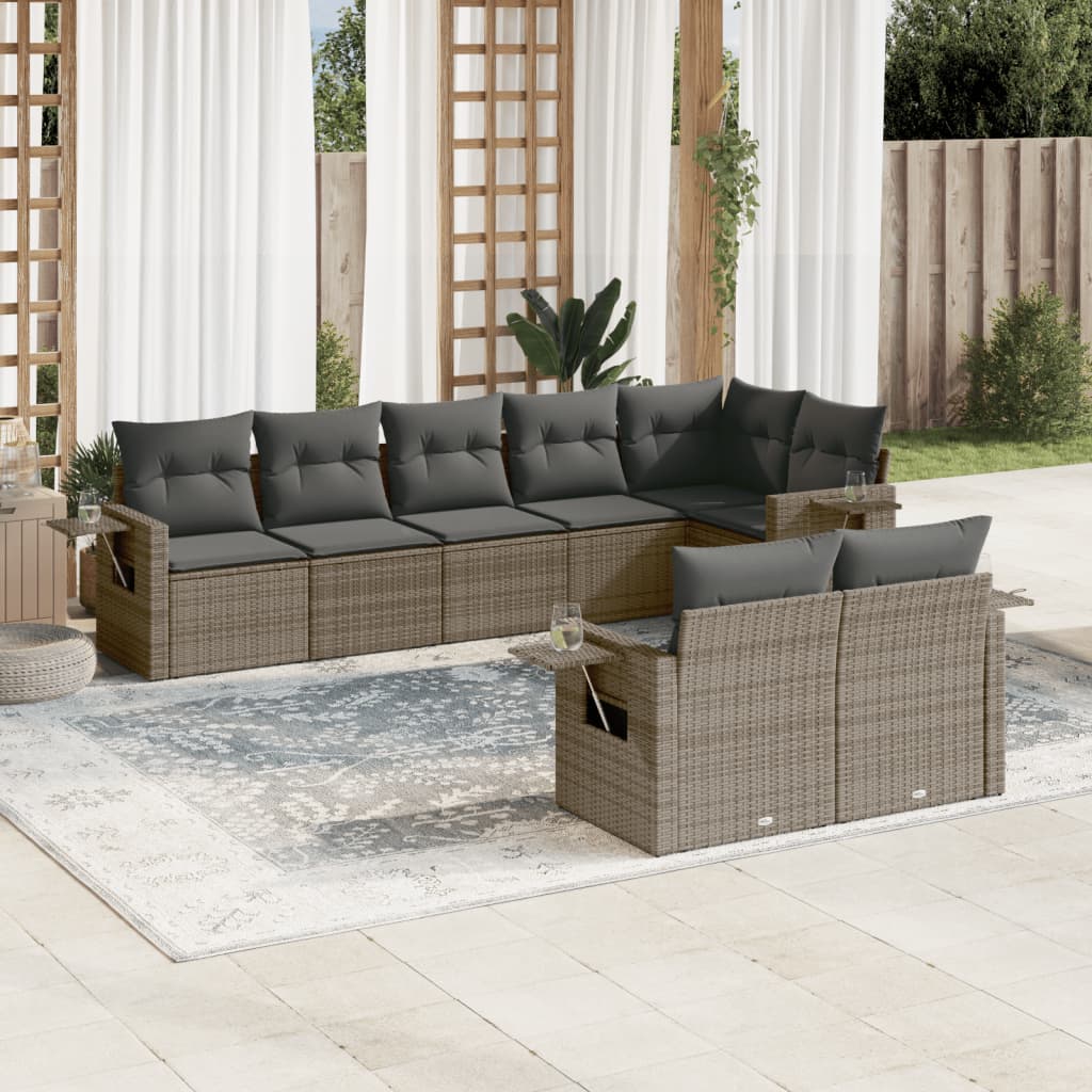 8-tlg. Garten-Sofagarnitur mit Kissen Grau Poly Rattan 8-tlg. Garten-Sofagarnitur mit Kissen Grau Poly Rattan