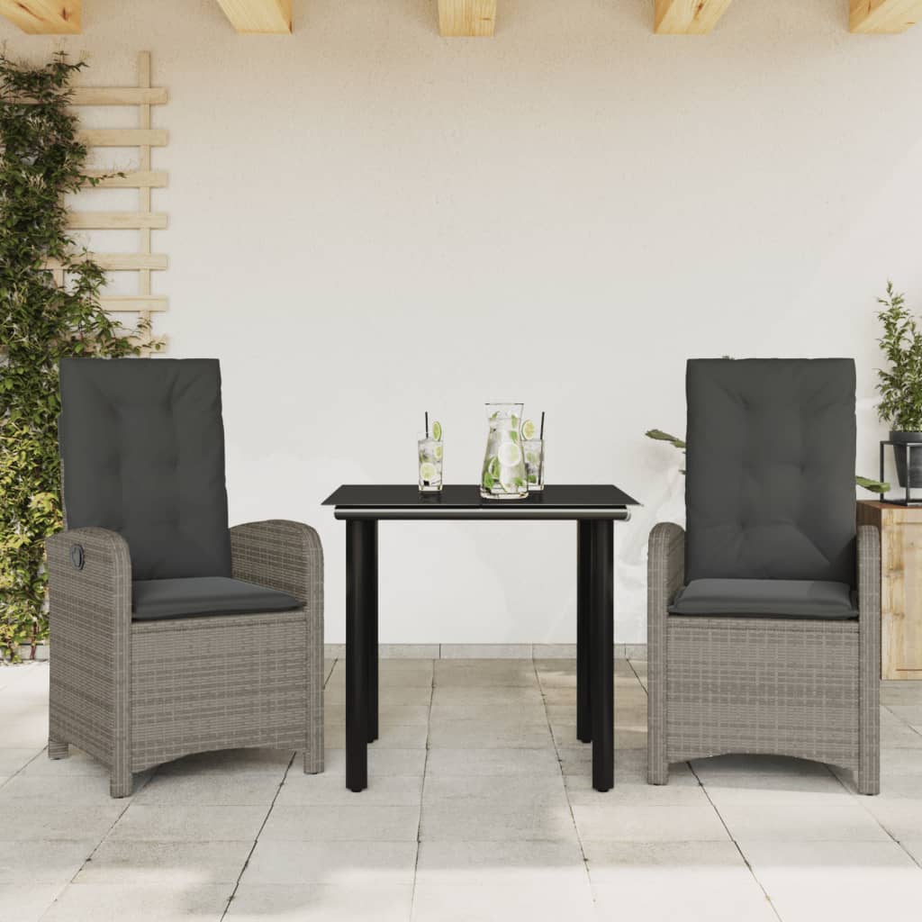 3-tlg. Garten-Essgruppe mit Kissen Grau Poly Rattan 3-tlg. Garten-Essgruppe mit Kissen Grau Poly Rattan