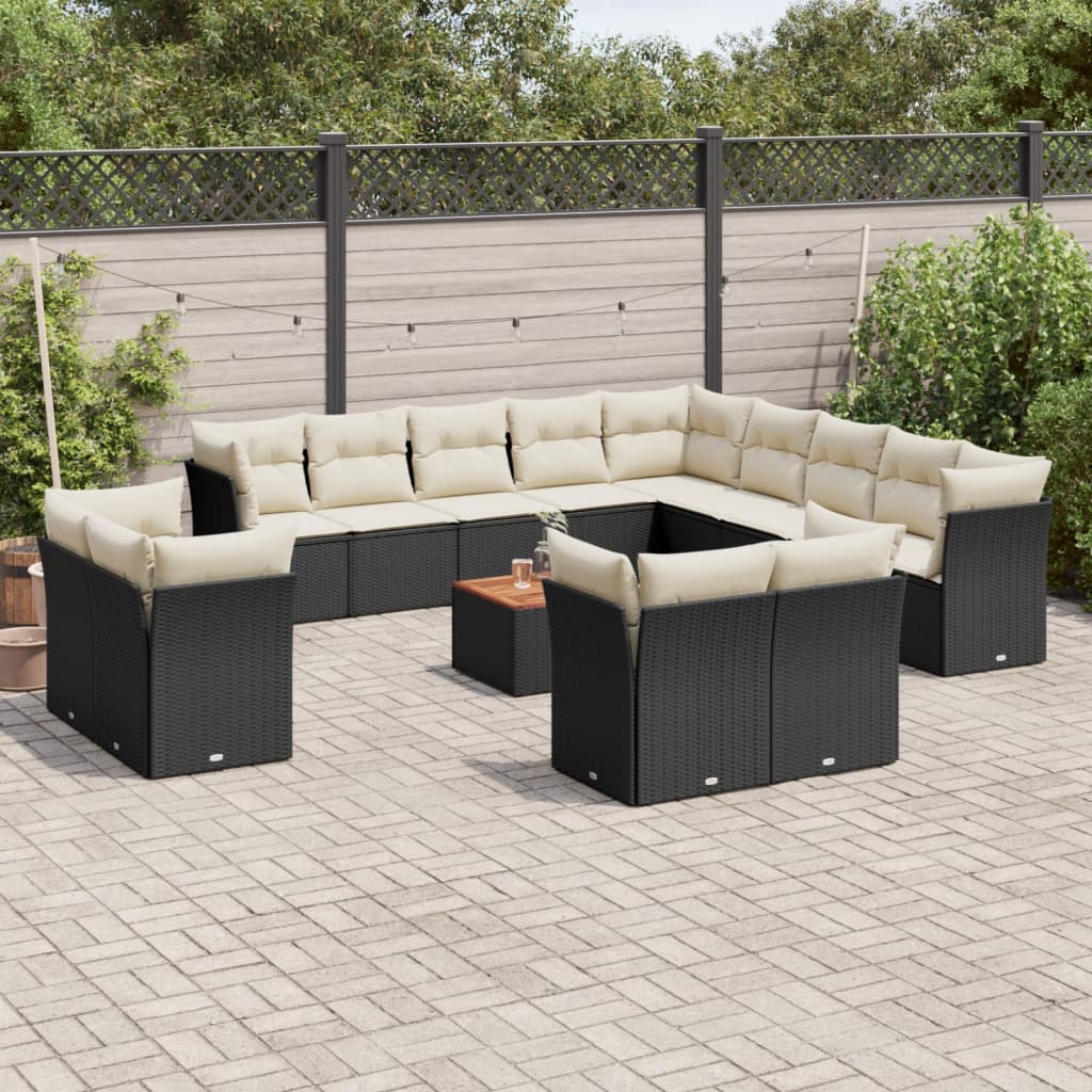 14-tlg. Garten-Sofagarnitur mit Kissen Schwarz Poly Rattan 14-tlg. Garten-Sofagarnitur mit Kissen Schwarz Poly Rattan