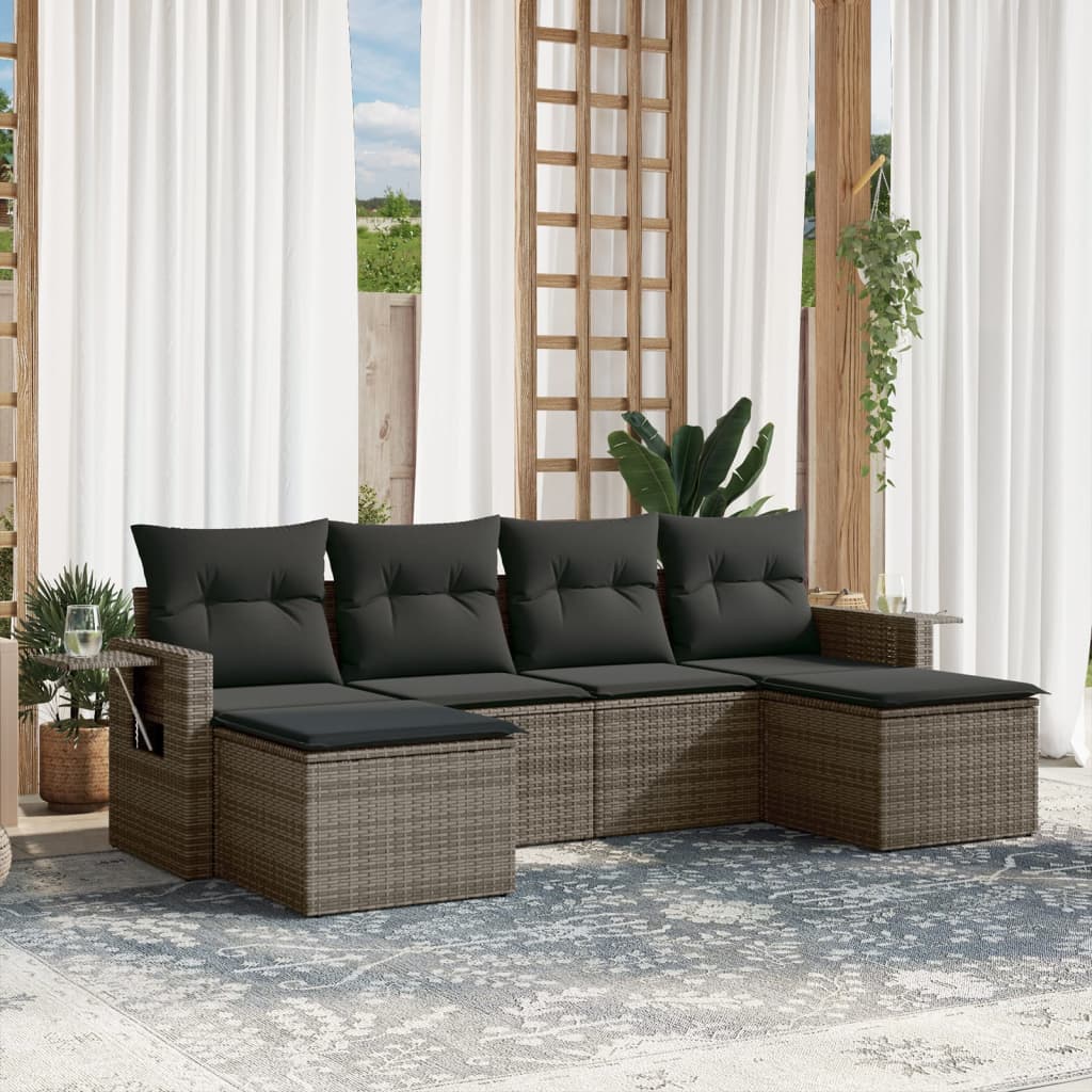 6-tlg. Garten-Sofagarnitur mit Kissen Grau Poly Rattan 6-tlg. Garten-Sofagarnitur mit Kissen Grau Poly Rattan