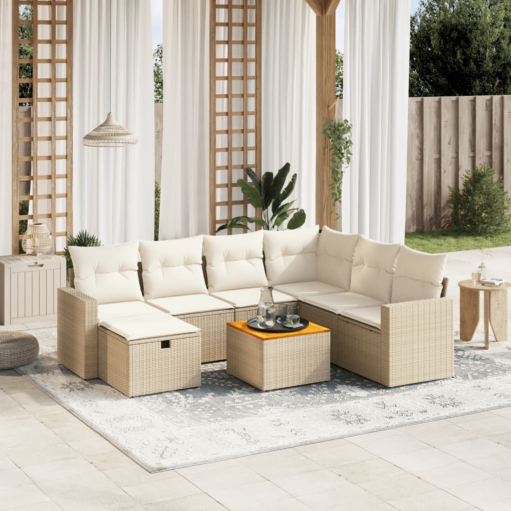 8-tlg. Garten-Sofagarnitur mit Kissen Beige Poly Rattan 8-tlg. Garten-Sofagarnitur mit Kissen Beige Poly Rattan