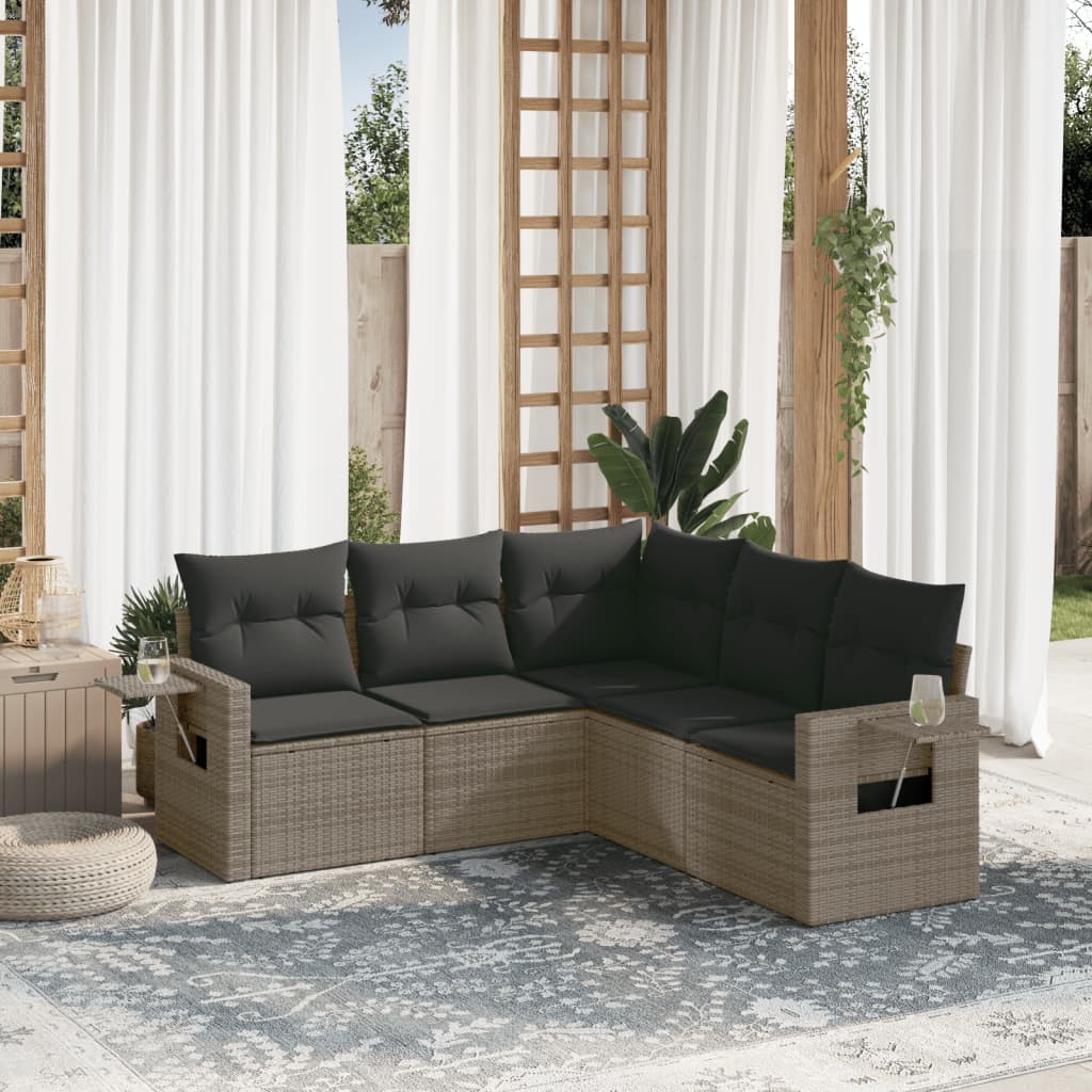 5-tlg. Garten-Sofagarnitur mit Kissen Grau Poly Rattan 5-tlg. Garten-Sofagarnitur mit Kissen Grau Poly Rattan