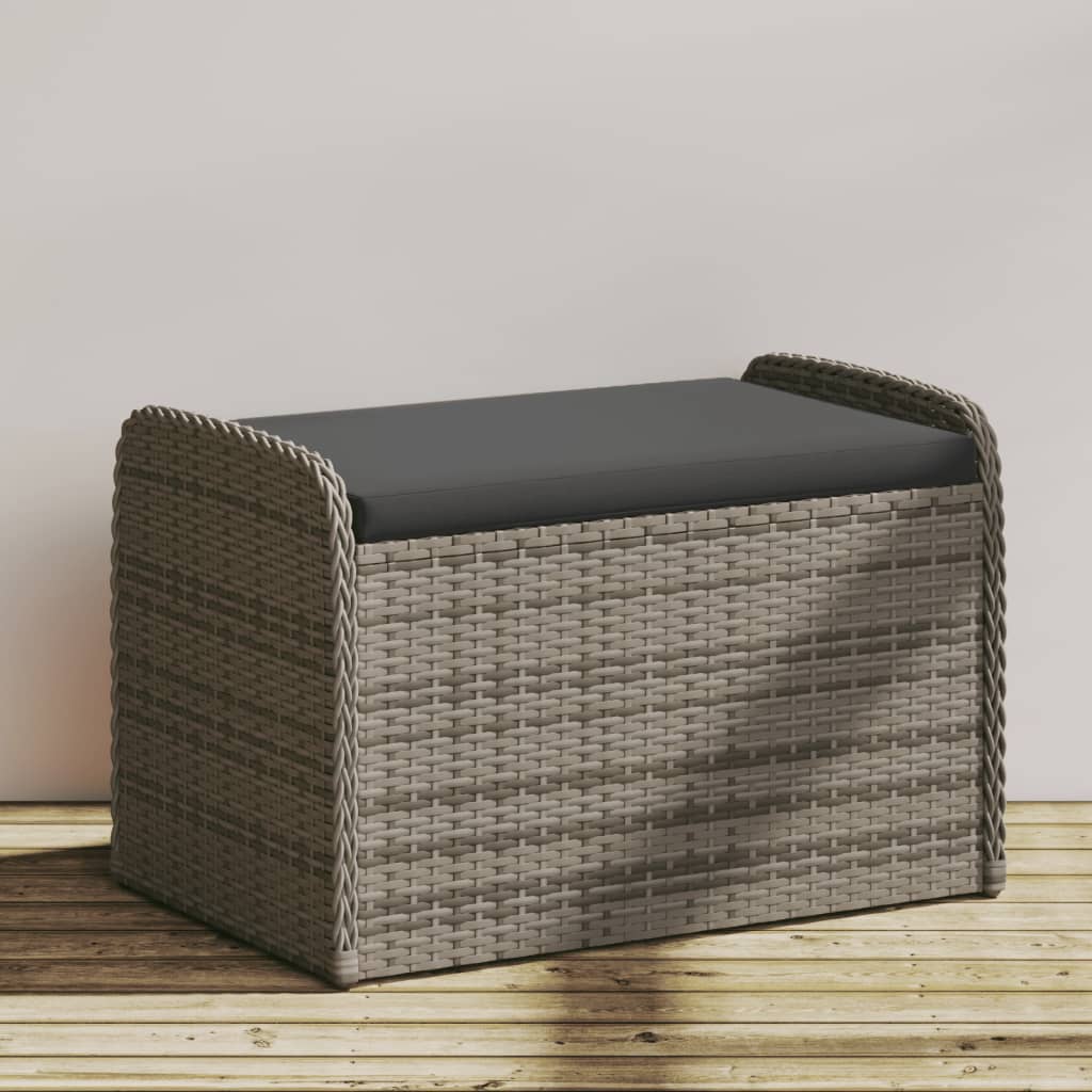 Sitzbank mit Stauraum & Kissen Grau 80x51x52 cm Poly Rattan Sitzbank mit Stauraum & Kissen Grau 80x51x52 cm Poly Rattan