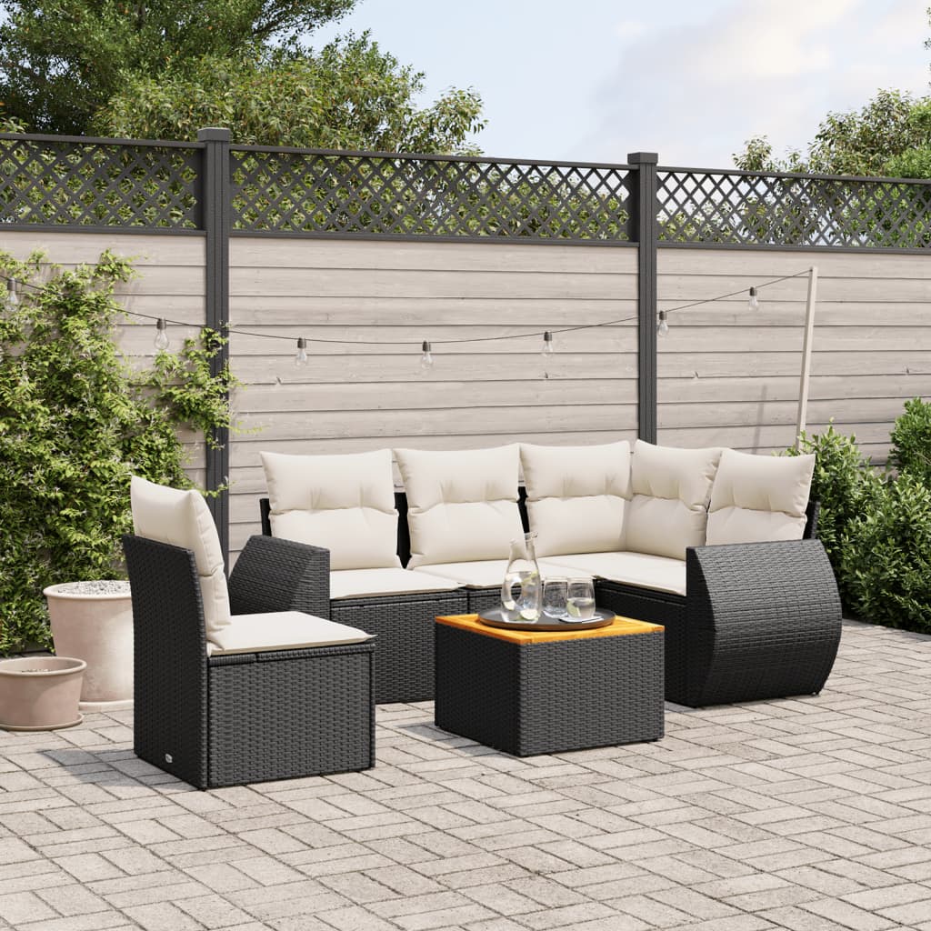 6-tlg. Garten-Sofagarnitur mit Kissen Schwarz Poly Rattan 6-tlg. Garten-Sofagarnitur mit Kissen Schwarz Poly Rattan