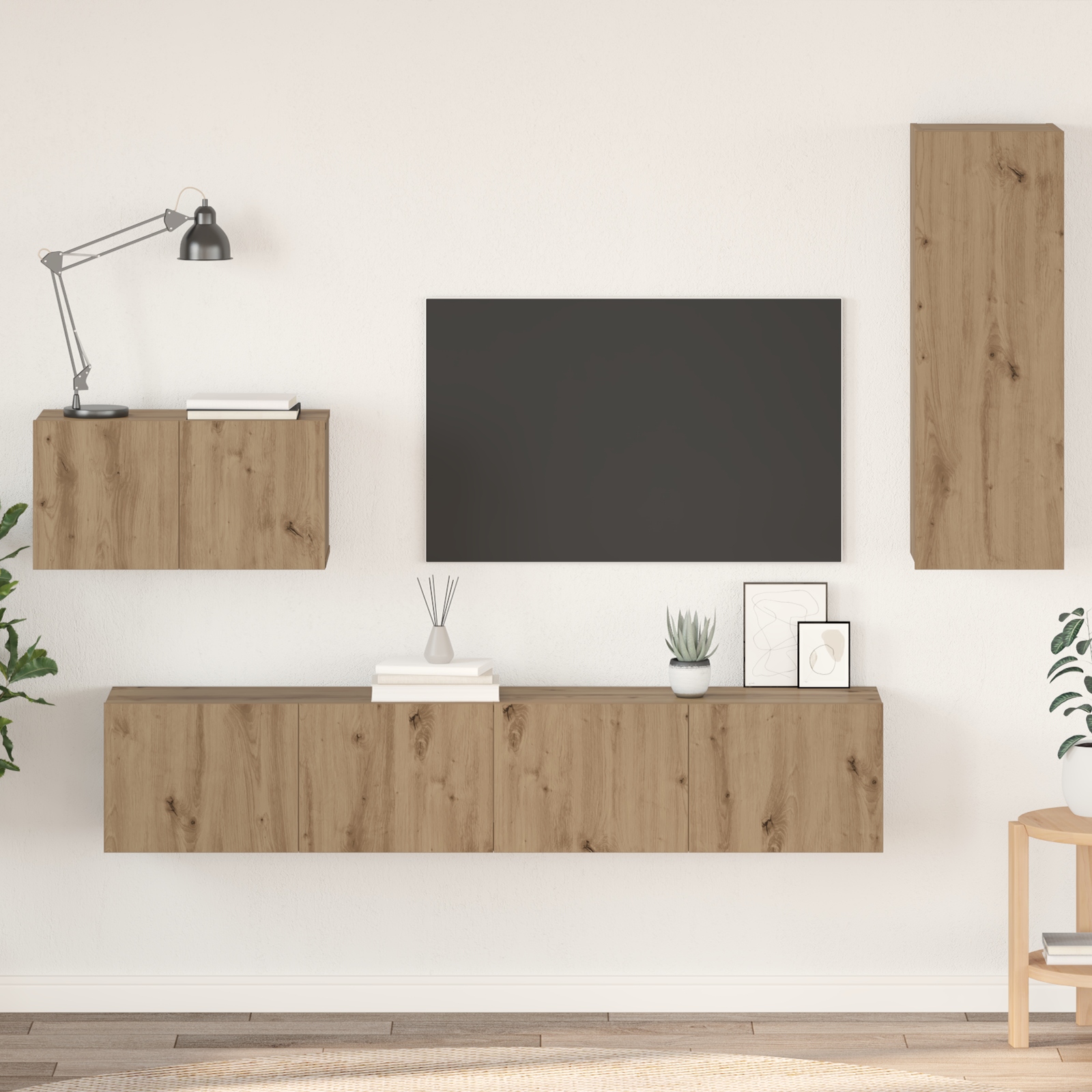Wand TV Schrank 4 pcs Handwerklich gefertigter Eichenholz Wand TV Schrank 4 pcs Handwerklich gefertigter Eichenholz