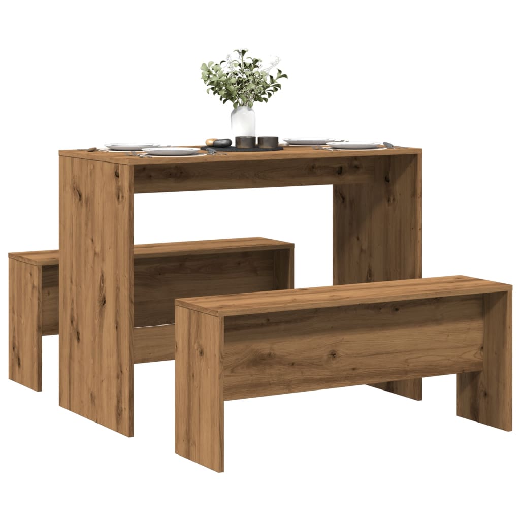 3-tlg. Esstisch und Bank Set Artisan-Eiche Holzwerkstoff 3-tlg. Esstisch und Bank Set Artisan-Eiche Holzwerkstoff