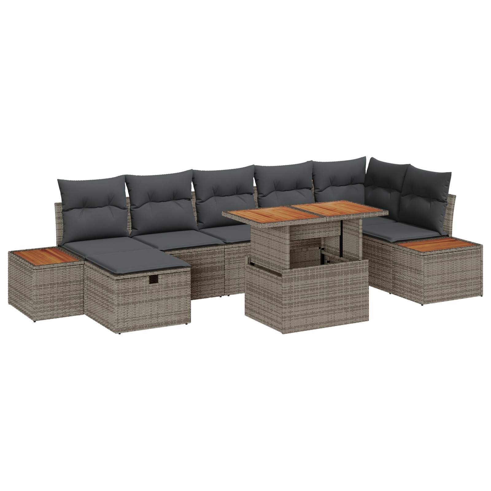 8-teiliges Garten-Sofa-Set mit Kissen Grau Poly-Rattan Akazie 8-teiliges Garten-Sofa-Set mit Kissen Grau Poly-Rattan Akazie