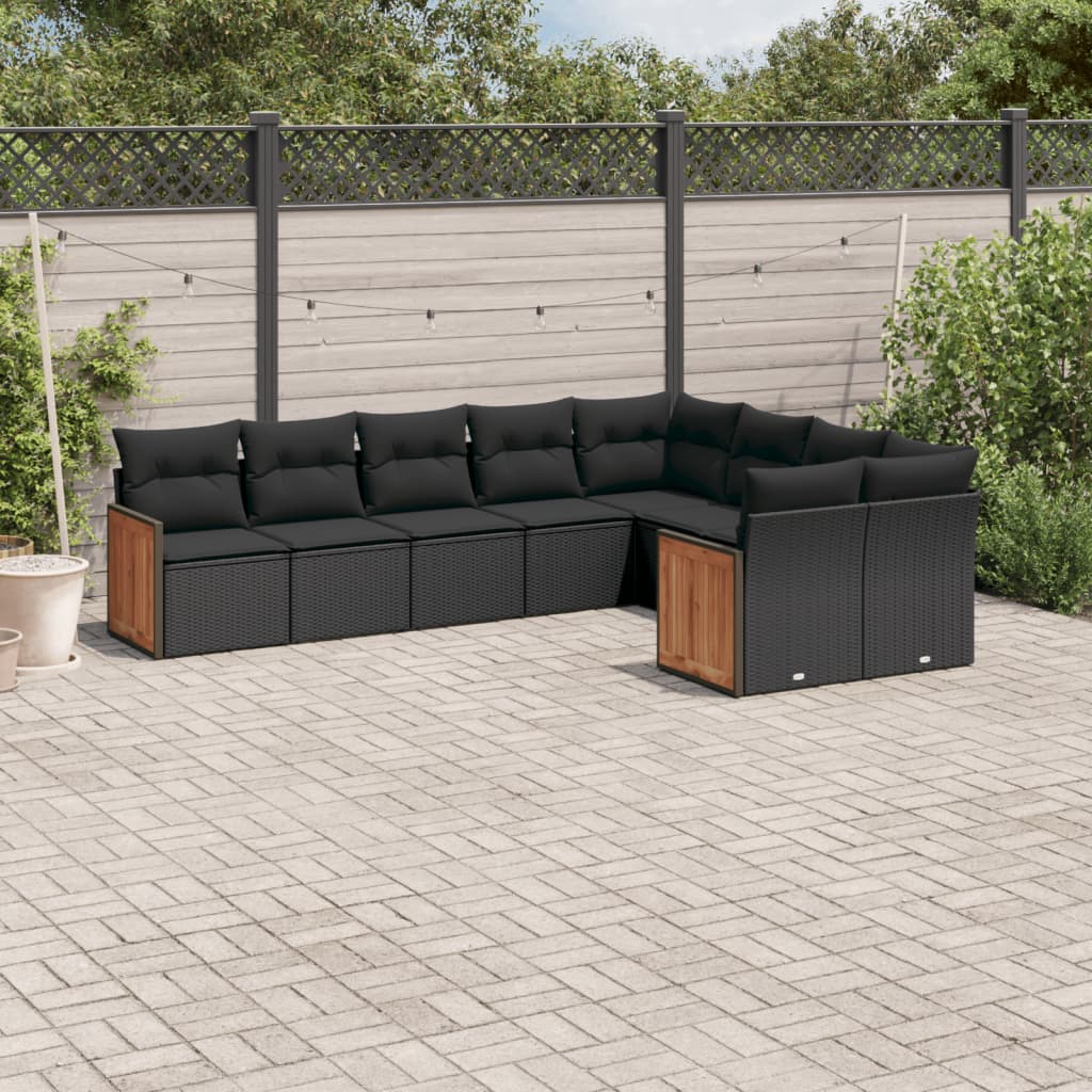 9-tlg. Garten-Sofagarnitur mit Kissen Schwarz Poly Rattan 9-tlg. Garten-Sofagarnitur mit Kissen Schwarz Poly Rattan