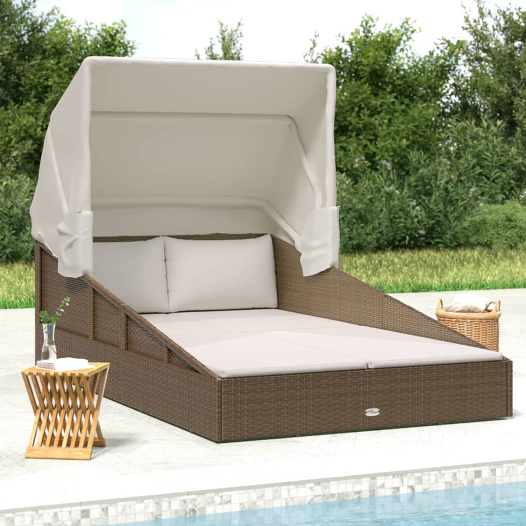 Sonnenliege mit Faltdach Braun 200x114x128 cm Poly Rattan Sonnenliege mit Faltdach Braun 200x114x128 cm Poly Rattan