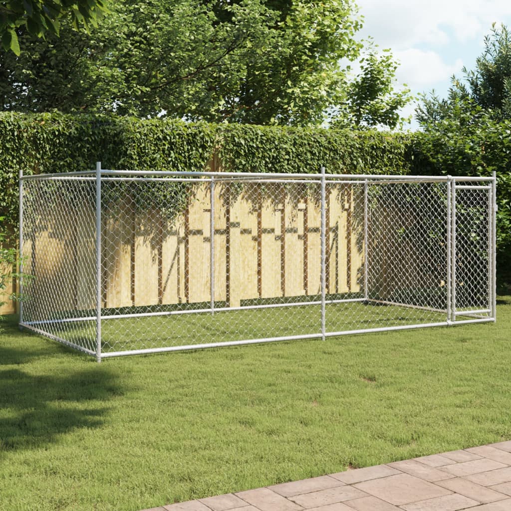 Hundezwinger mit Tür Grau 4x2x1,5 m Verzinkter Stahl Hundezwinger mit Tür Grau 4x2x1,5 m Verzinkter Stahl